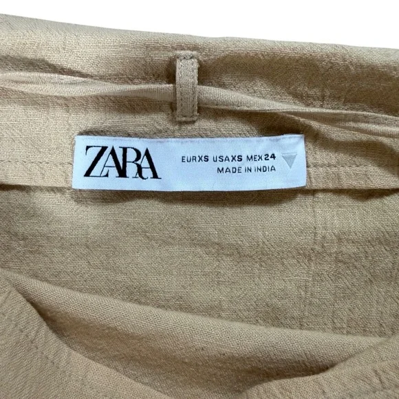 XS Zara Tan Linen Blend Lace Trim Wrap Mini Slip Skirt Boho Summer Cowgirl - Picture 3 of 5